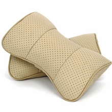 新款汽车真皮颈枕头枕打孔真皮护颈枕多色可选特价批发