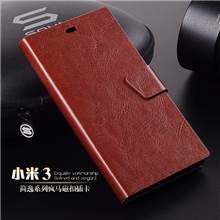 厂家直销小米3疯马纹插卡左右开手机保护套mi3商务款手机壳皮套