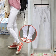 韩国代购纯色裤口撕磨破洞紧身弹力小脚铅笔牛仔裤韩版女长裤批发