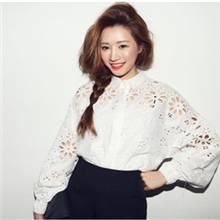 韩国代购同款复古唯美可爱萝莉镂空刺绣刻花灯笼袖衬衫女