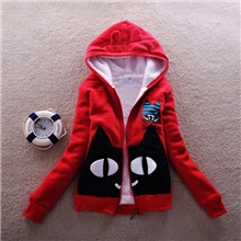 2013秋冬新品韩版卡通小猫连帽长袖卫衣女保暖开衫加绒加厚卫衣