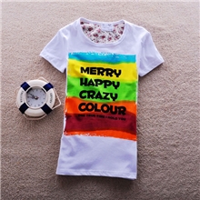 2013新款彩虹字母圆领女士T恤短袖纯棉女式衣服批发学生装特价