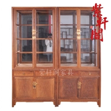 紫轩阁鸡翅木玻璃书柜红木书橱柜仿古书架陈列柜文件柜明清古典
