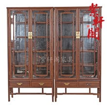 阿里批发紫轩阁鸡翅木展示柜原木陈列架实木中式古典明清玻璃酒