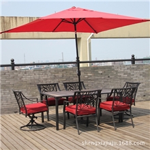 【盛夏家具】户外家用餐桌椅套件/大理石瓷砖餐桌/旋转椅/遮阳伞