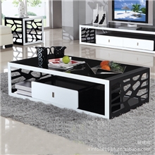 储物现代钢化玻璃茶几时尚简约客厅创意茶几黑白色