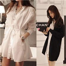 2013秋冬韩版新款女装partysu绑带收腰长款开衫长袖连衣裙