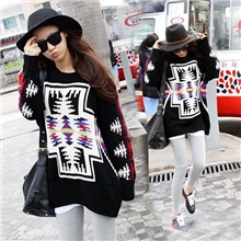 2013秋冬新款十字绣花时尚长款毛衣裙宽松粗线套头厚毛衣