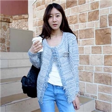 秋季韩版女装新款甜美镂空燕尾长袖开衫宽松百搭针织衫qc007