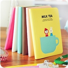 W88韩版文具批发温馨奶茶时光笔记本便携胶套日记本