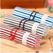 Q76韩国款新款时尚海军条纹/帆布笔袋/海军风卷帘笔袋厂家直销