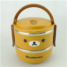 一个也批发超级可爱轻松熊卡通饭盒不锈钢双层保温便当盒