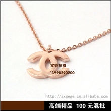 热卖顶级玫瑰金饰品批发双C欧美彩金项链女时尚饰品韩国
