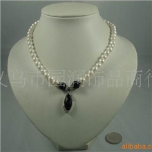 优质货源纯天然淡水近圆珍珠黑锆石吊坠项链批发可零售43cm长