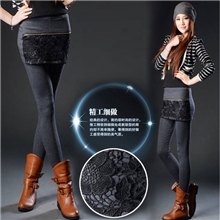 美佳丰蕾丝加绒包臀假两件打底裤批发B-148