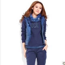 美佳丰韩版女装抓绒加厚女套头冬装套装带帽卫衣三件套B-133