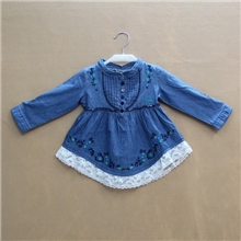 外贸原单女童牛仔衬衫欧美女童牛仔袖牛仔衬衣童装牛仔衬衣批发