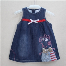 韩版童裙批发2013春季新款女童纯棉绣花牛仔连衣裙儿童连衣裙