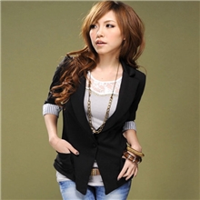 厂家现货批发2013韩版时尚个性女装修身纯色袖口翻边小西装混批