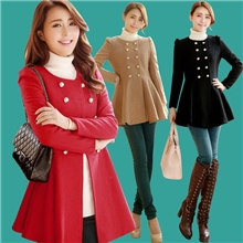 2013韩版秋冬新款修身双排扣中长款毛呢大衣女装外套妮子风衣批发