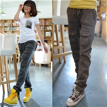 秋冬季新款韩版卫衣裤中腰休闲长裤收脚口抓绒加厚卫裤批发