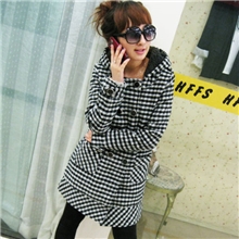 韩版秋冬款修身帽子可脱卸经典呢料格子风衣棉衣批发144#