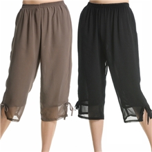 天艺盛妆夏季中老年女装大码女式七分裤雪纺乔其纱直筒裤