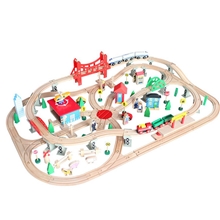 AcoolToy新品130件火车轨道发声轨道儿童玩具批发外贸木制