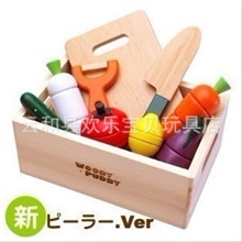 日本原单WOODYPUDDY蔬菜木盒切切看儿童过家家益智玩具