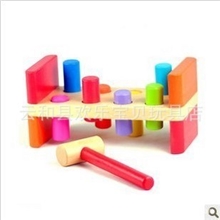 外贸原单木质8孔打桩台锻炼手眼协调力益智敲打台玩具