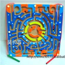 木丸子木制早教益智智力环形磁性运笔迷宫积木玩具磁性迷宫批发