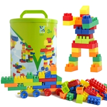 儿童环保塑料积木DIY拼装拼插圆桶装早教益智玩具小额批发