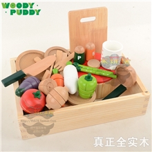 WOODYPUDDY出口原单木盒蔬菜水果料理套餐木制过家家玩具
