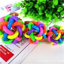 七彩响铃麻花球狗狗猫咪宠物发声玩具带铃铛七色彩虹球5.5小号