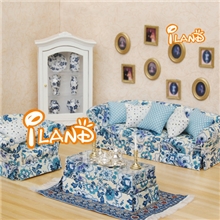 1:12娃娃屋DOLLHOUSEMINIATURE迷你家具复古花色沙发三件套