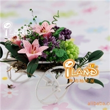 1:12娃屋DOLLHOUSE迷你配件装饰粉百合葡萄园艺推车粘土手工