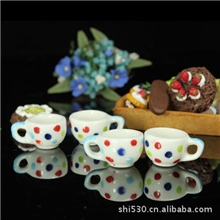 1：12娃娃屋陶瓷配件粘土食玩陶瓷用具波点大咖啡杯4个