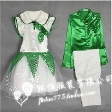 中小学生演出服装绿色男女表演服饰儿童大合唱服六一朗诵服舞台服