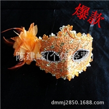 【爆款】舞会假面羽毛面具精品名族风印花面具厂家直销