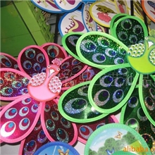 供应孔雀亮片双层风车动物风车塑料风车卡通风车