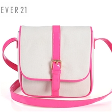 批发外贸FOREVER21荧光粉边配帆布挎包单肩包邮差包女包310G