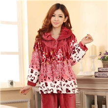 厂家直销冬季加厚法兰绒女士家居服长袖女睡衣套装珊瑚绒306-1