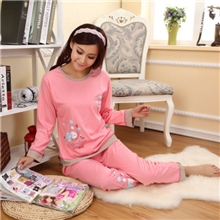厂家直销春秋季薄款长袖女士睡衣可爱卡通棉质家居服套装