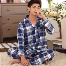 2013新品秋冬男士格子睡衣长袖棉质家居服纯棉套装