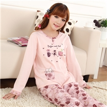 睡衣批发长袖春秋季女人针织纯棉睡衣可爱卡通棉质居家服套装