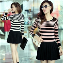 代理批发专柜正品高档女装2013秋款针织条纹长袖连衣裙女裙子