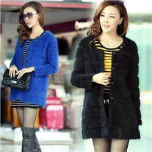 2013秋冬新品韩版高档正品气质女装无领圆领长袖貂绒中长款批