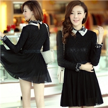 代理批发正品女2013秋装高档女装韩版女装翻领长袖蕾丝连衣裙