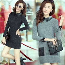 代理批发专柜正品女2013秋装高档女装韩版口袋装饰收腰连衣裙
