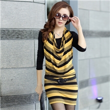 批发2013秋季新款长袖条纹修身气质两件套包臀修身气质连衣裙女款